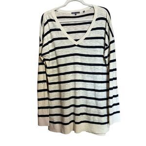 VINCE Sweater Womens Large White Black Stripe Scoop Neck Pullover Sweatshirt